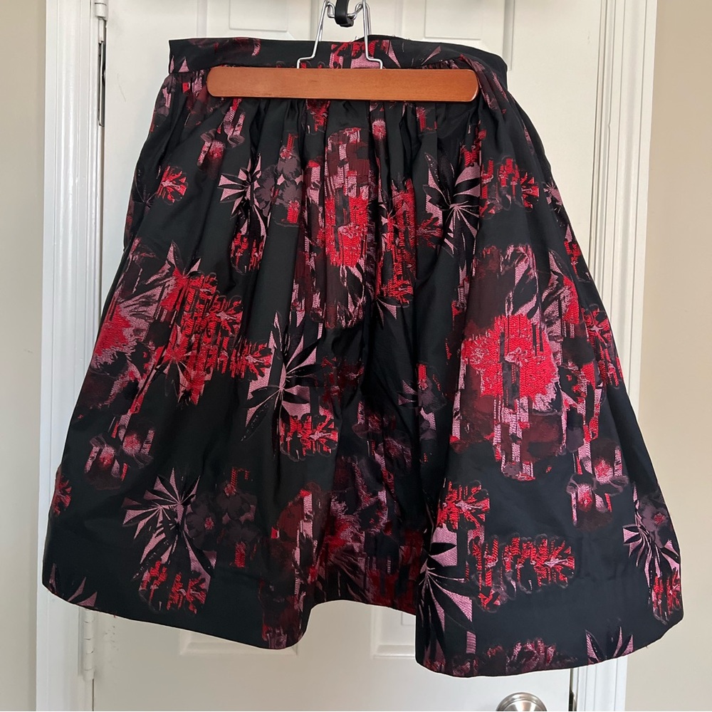 Alice + Olivia Pia Pouf Full Skirt- Black, Red & Pink Printed Taffeta Skirt